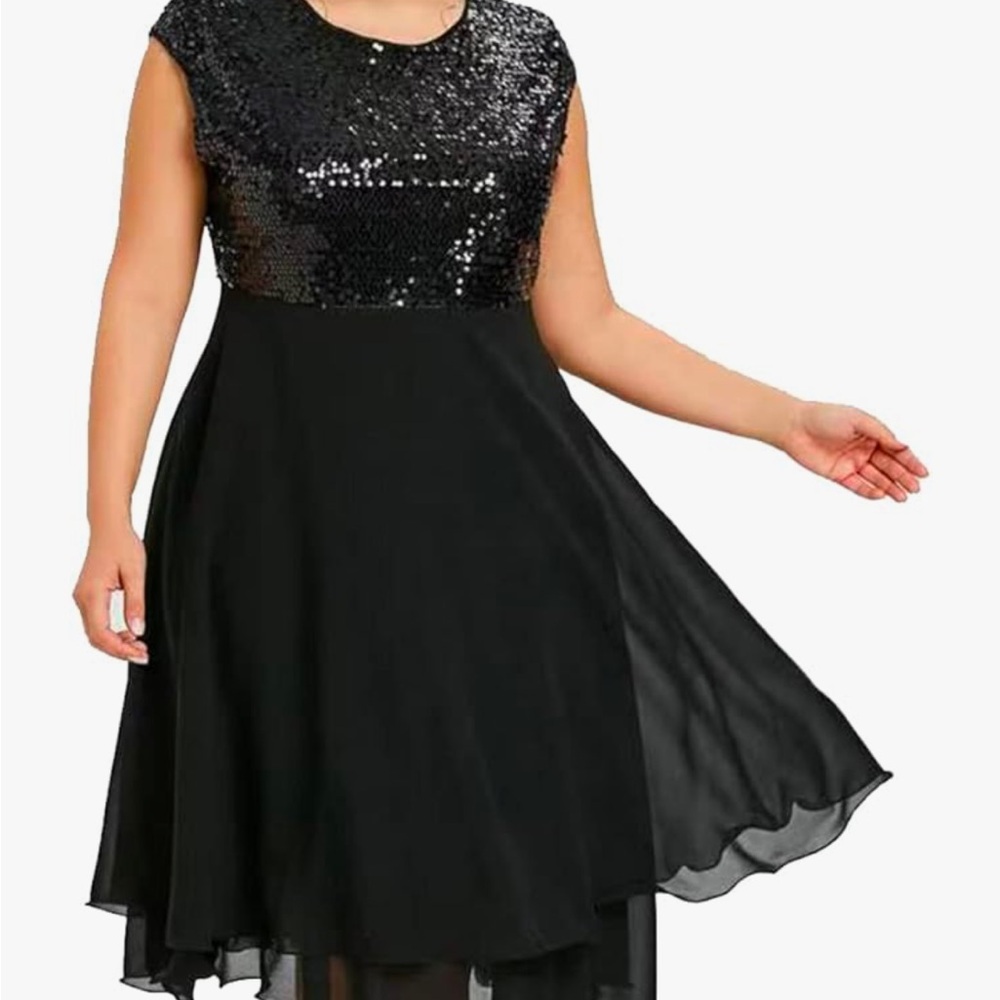 Plus Size Elegant Black Sequin Dress